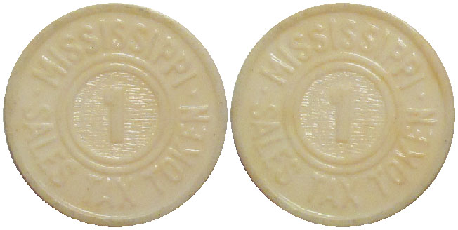 Tax Token Mississippi Plastic White Sales Tax Token - One