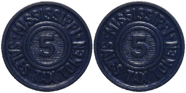 Tax Token Mississippi Plastic Blue Sales Tax Token - Five
