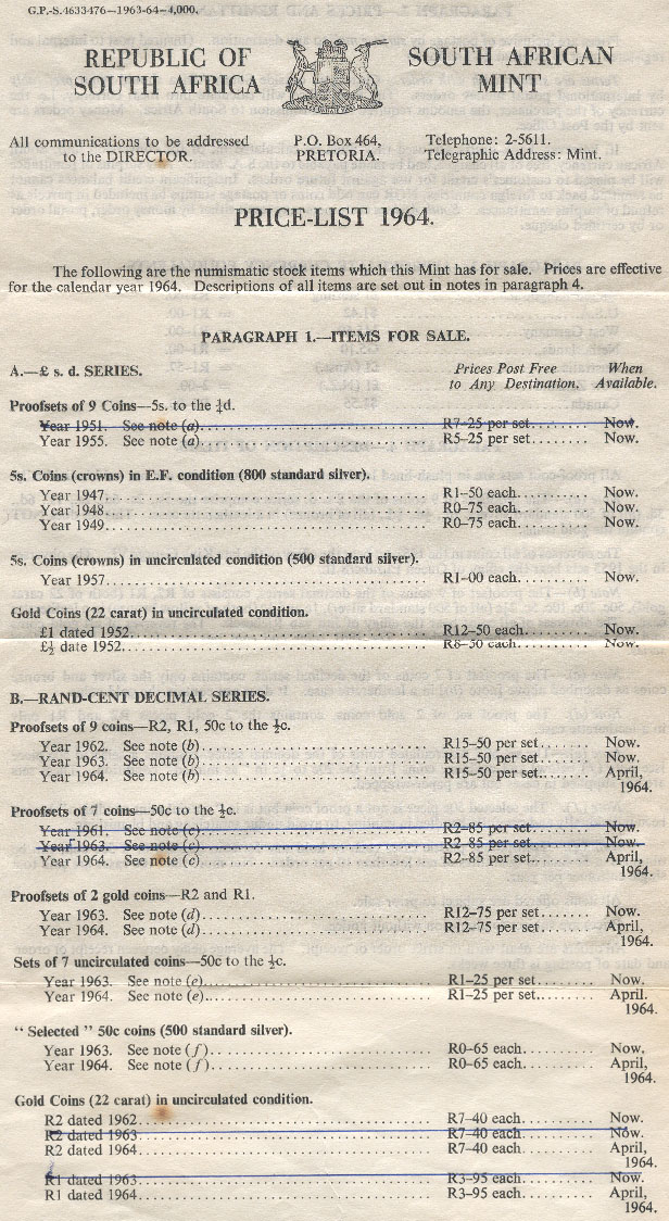 South Africa Price List A
